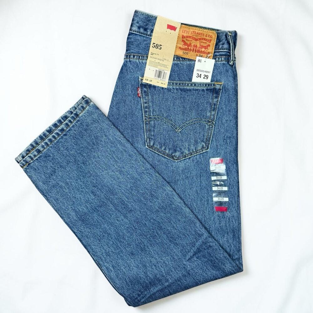 Levi's 505 Mens Jeans 34x29 NWT Regular Fit Straight Leg Stonewash Blue Cotton